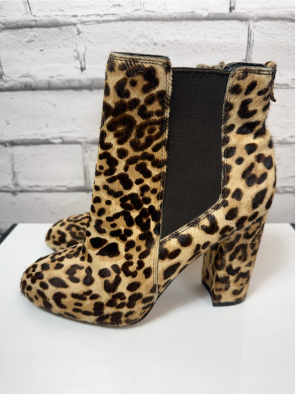 Women's Sam Edelman Case Calf Hair Booties Size 7 Brown Black Leopard Print